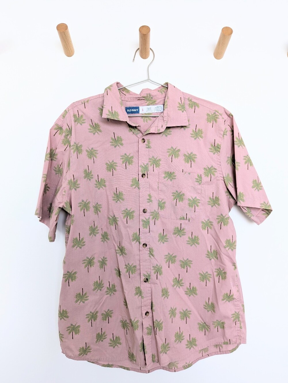 Old Navy Pink Palm Tree Print Short Sleeve Button Down Shirt – Men's L